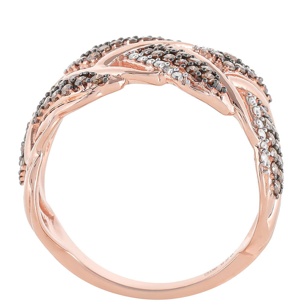 Anillo de Plata Bañada en Oro Rosa con Diamante Champagne y Diamante blanco