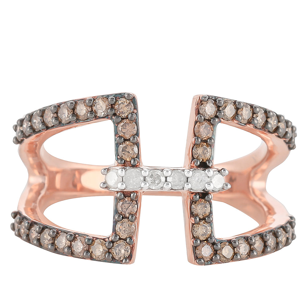 Anillo de Plata Bañada en Oro Rosa con Diamante Champagne y Diamante blanco