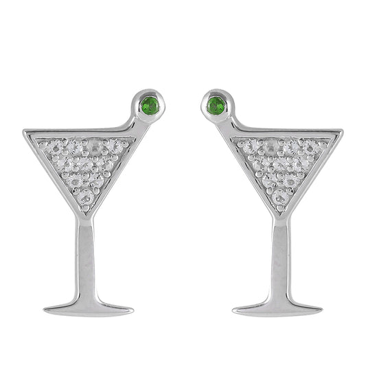 Pendientes de Plata con Diópsido de Cromo y Topacio Blanco