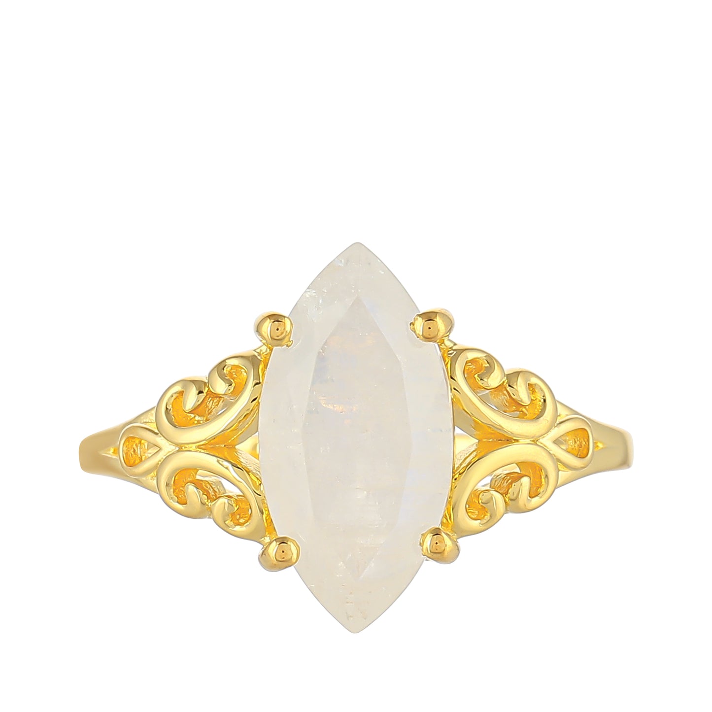 Anillo de Plata Bañada en Oro con Piedra Lunar Arco Iris