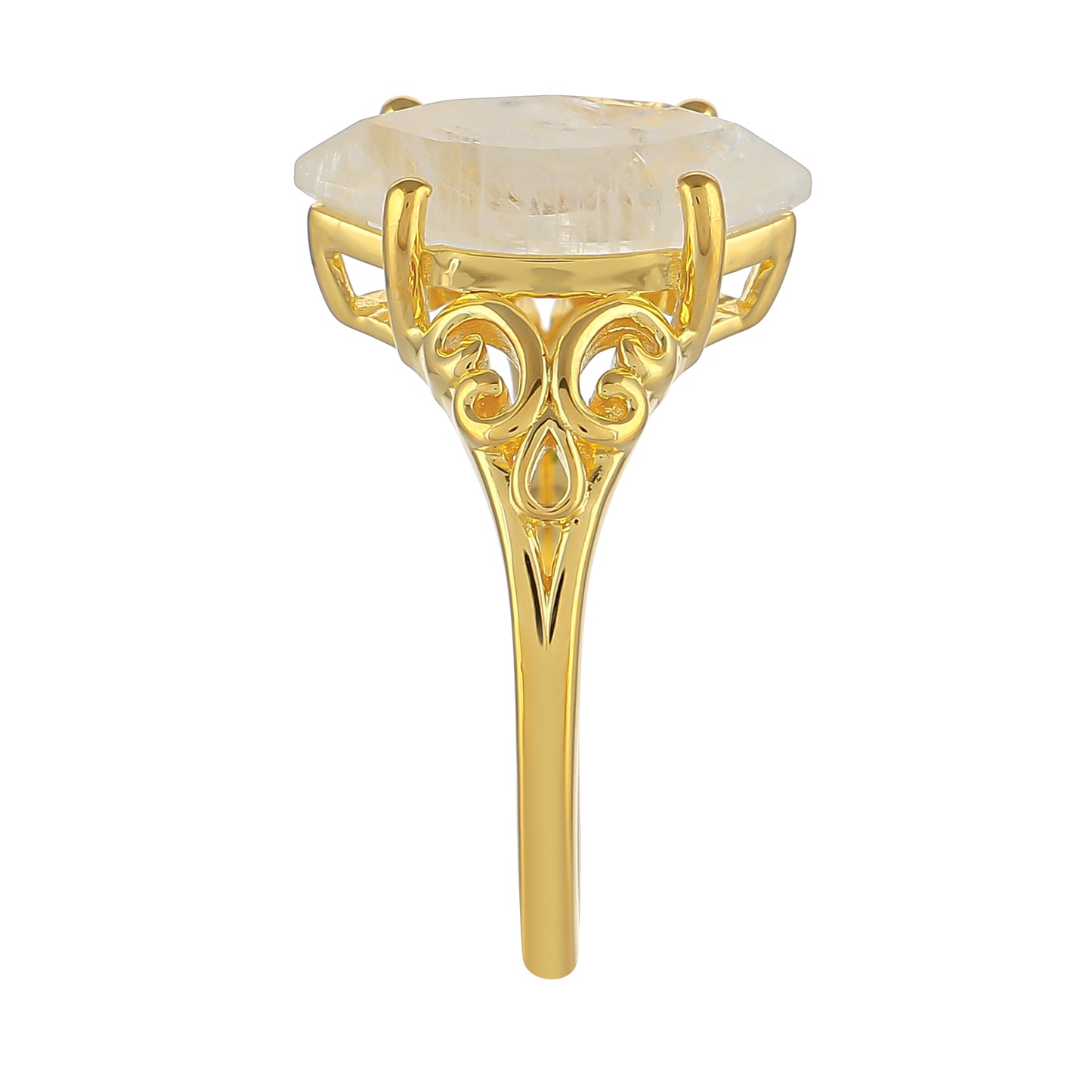 Anillo de Plata Bañada en Oro con Piedra Lunar Arco Iris