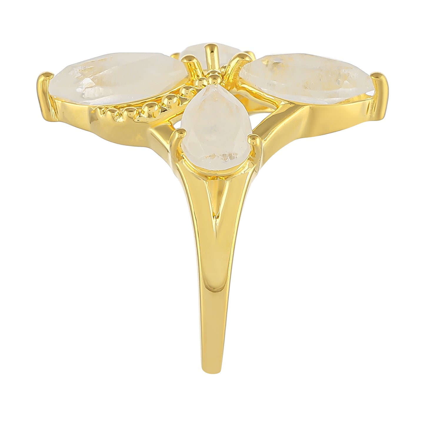 Anillo de Plata Bañada en Oro con Piedra Lunar Arco Iris