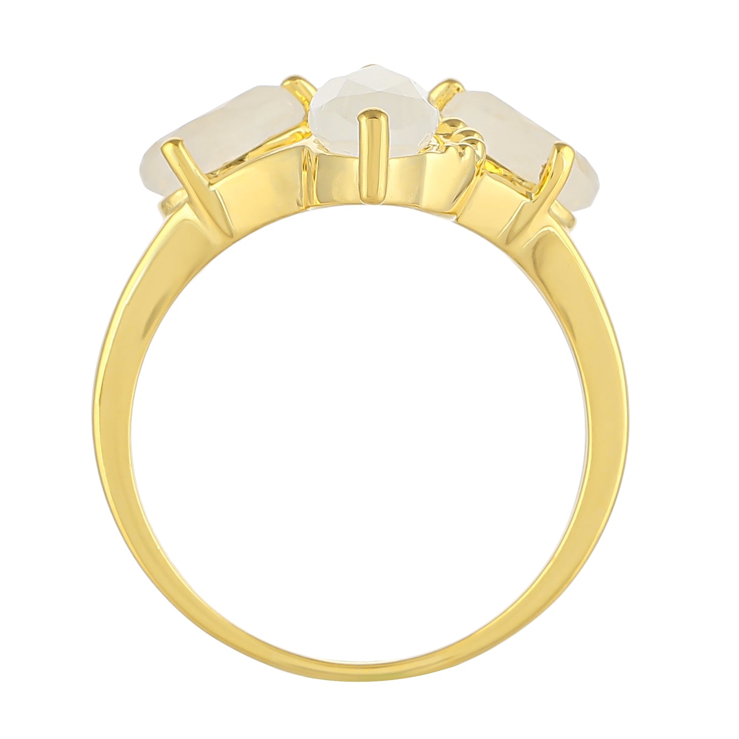 Anillo de Plata Bañada en Oro con Piedra Lunar Arco Iris