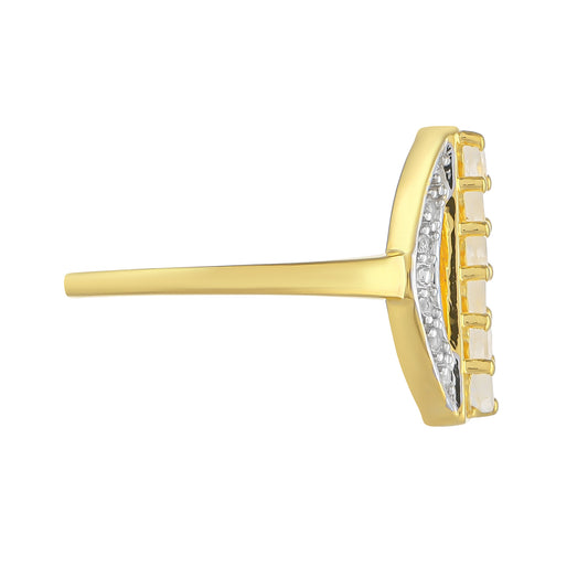 Anillo de Plata Bañada en Oro con Piedra Lunar Arco Iris y Topacio Blanco