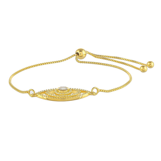 Pulsera de Plata Bañada en Oro con Piedra Lunar Arco Iris