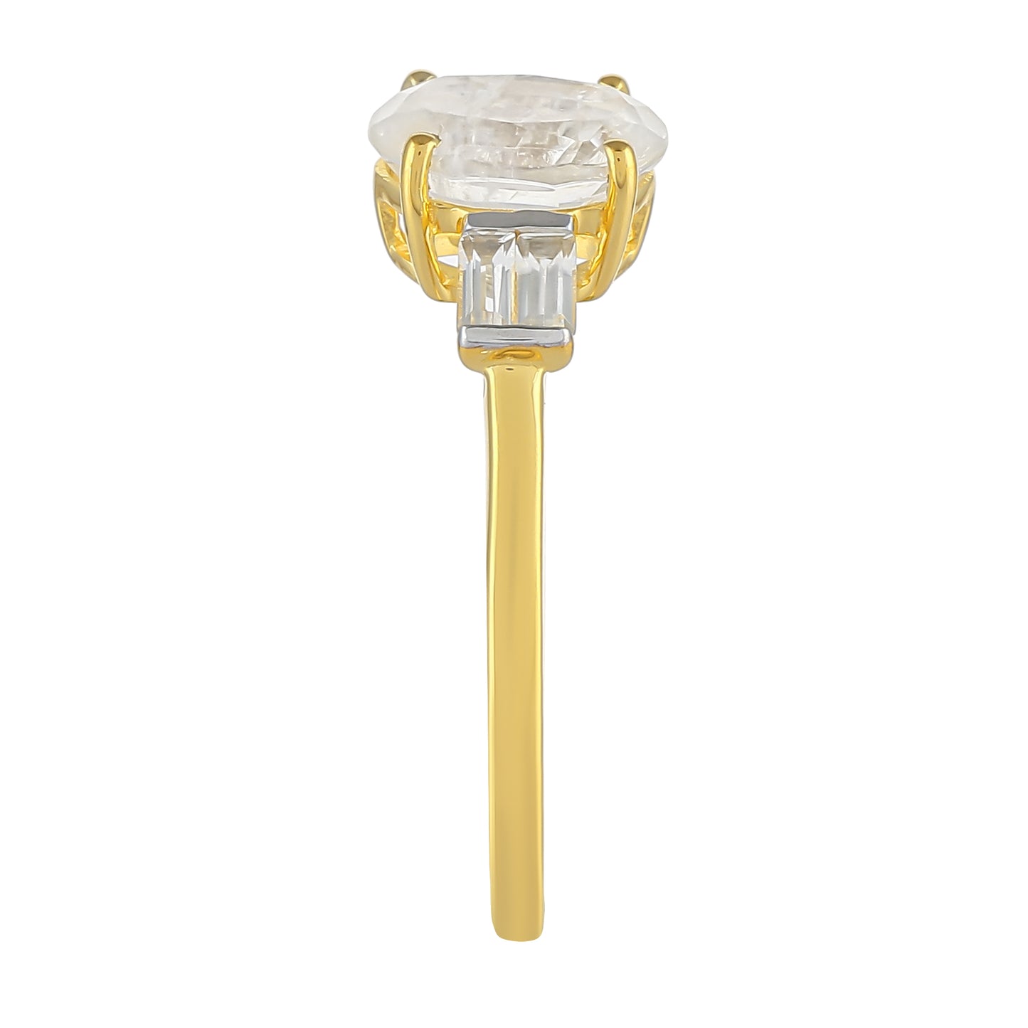 Anillo de Plata Bañada en Oro con Piedra Lunar Arco Iris y Topacio Blanco