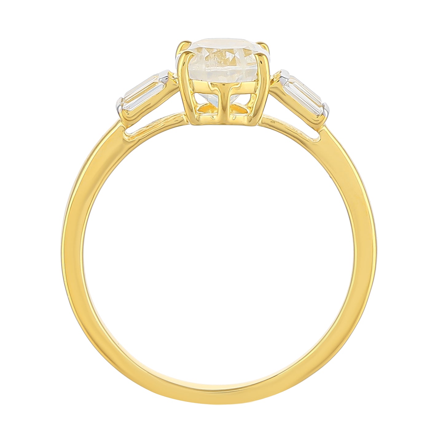 Anillo de Plata Bañada en Oro con Piedra Lunar Arco Iris y Topacio Blanco