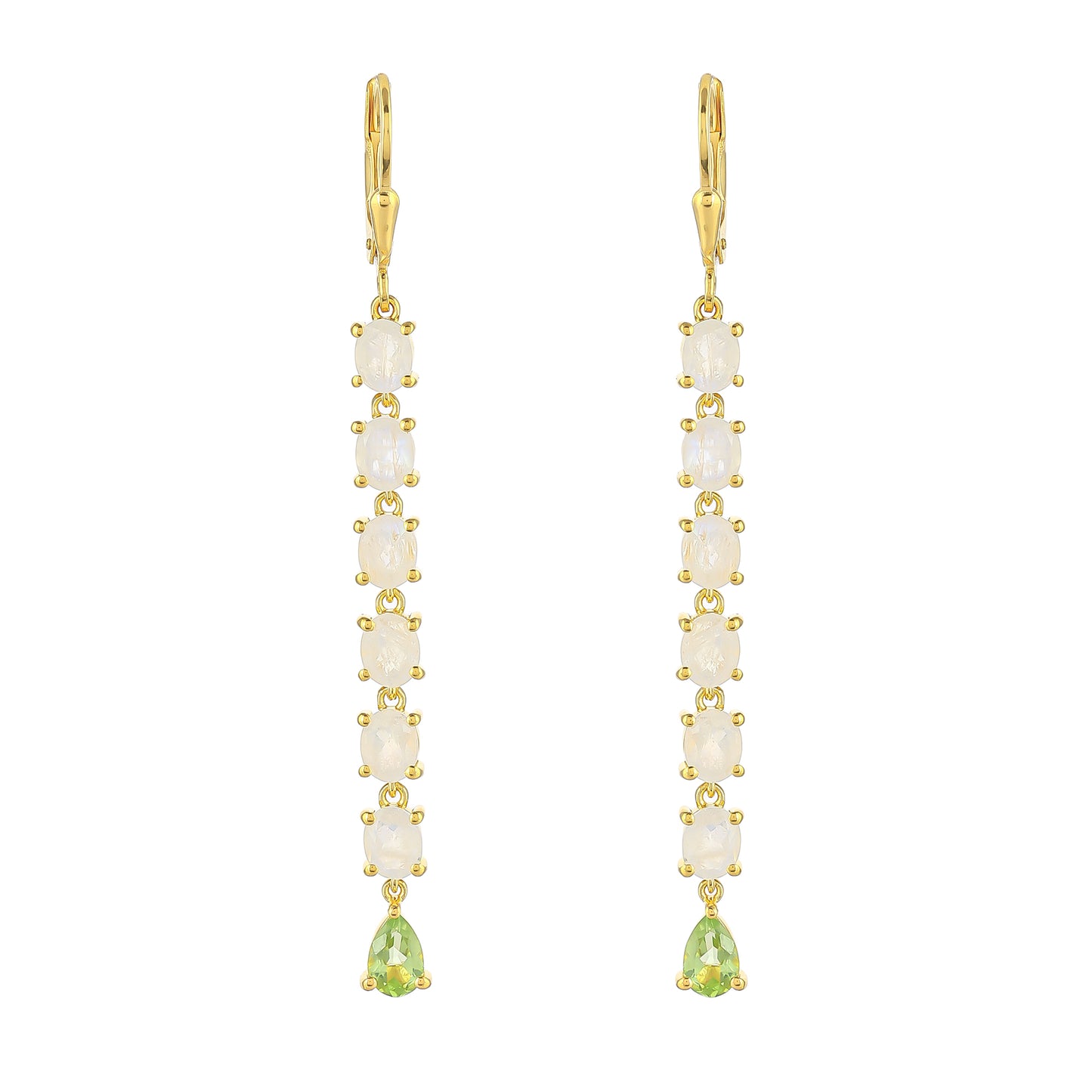 Pendientes de Plata Bañada en Oro con Piedra Lunar Arco Iris y Peridoto