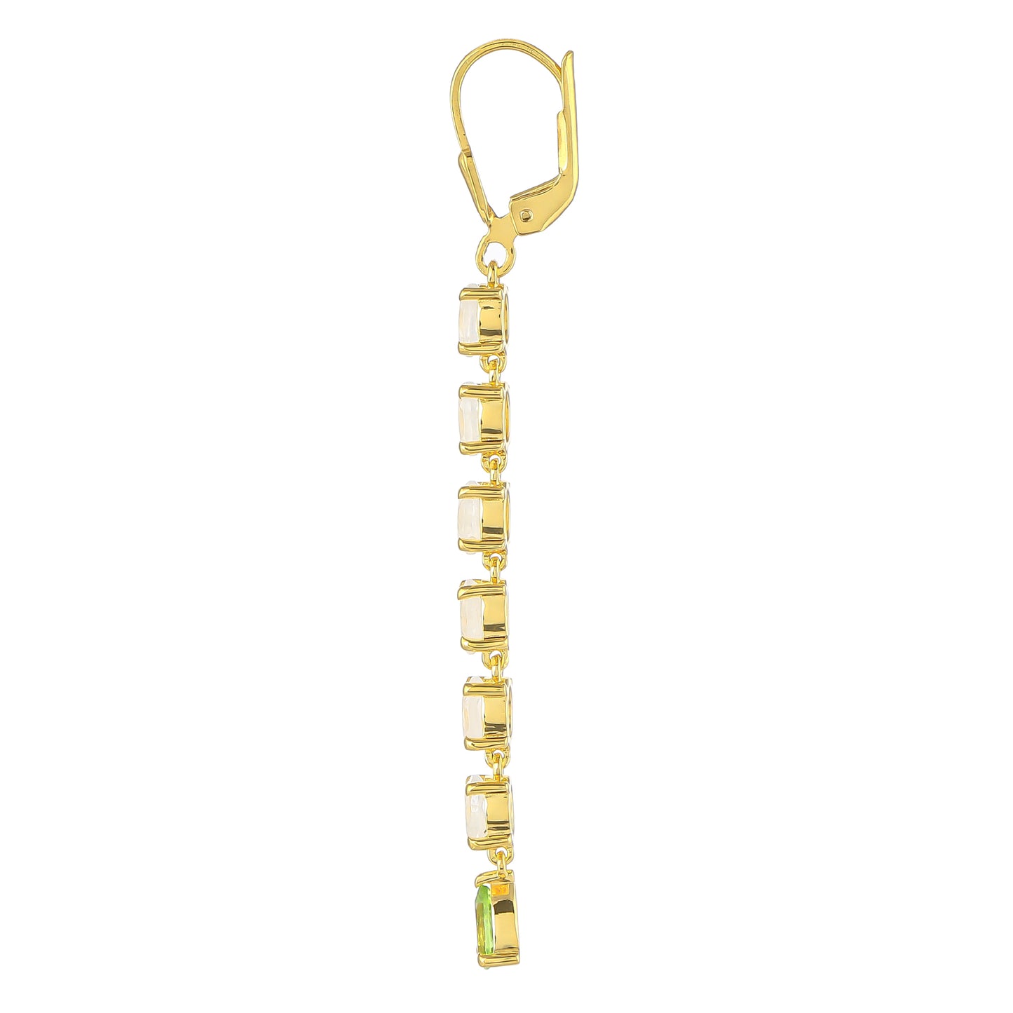 Pendientes de Plata Bañada en Oro con Piedra Lunar Arco Iris y Peridoto