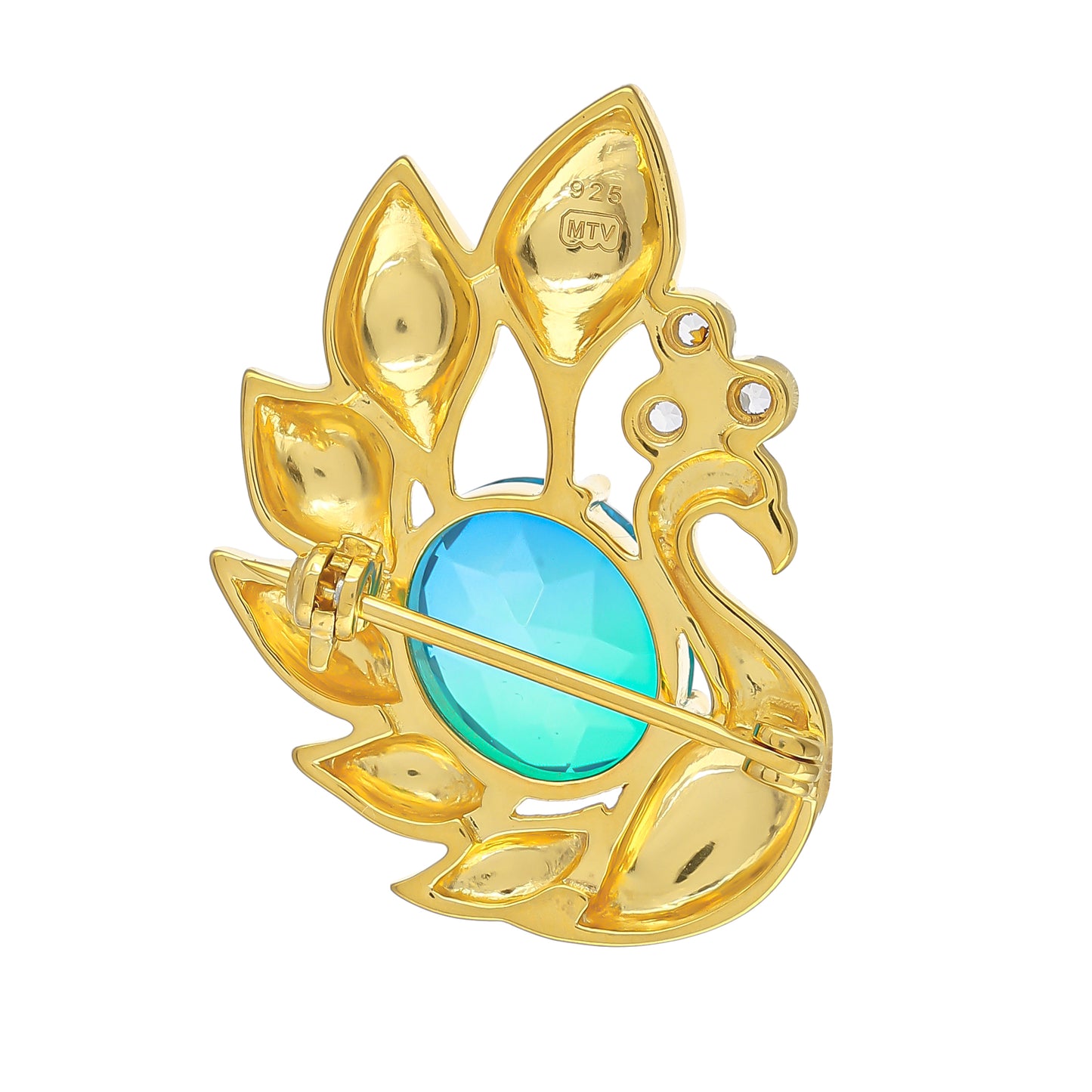 Broche de Plata Bañada en Oro con Cuarzo Pavo Real y Topacio Blanco