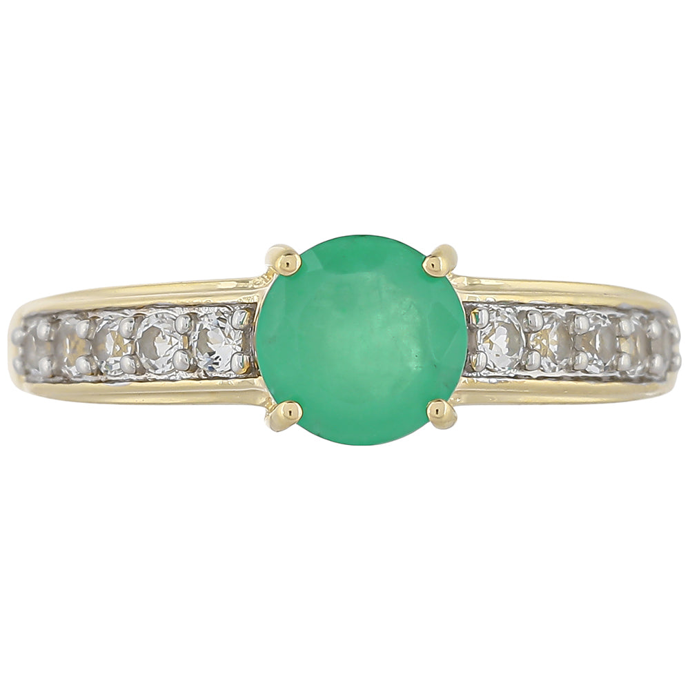 Anillo de Oro 9K con Esmeralda de Brasil y Topacio Blanco