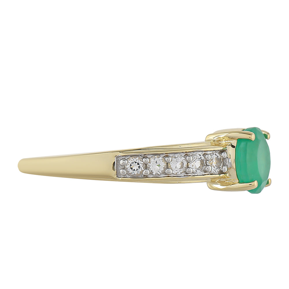 Anillo de Oro 9K con Esmeralda de Brasil y Topacio Blanco
