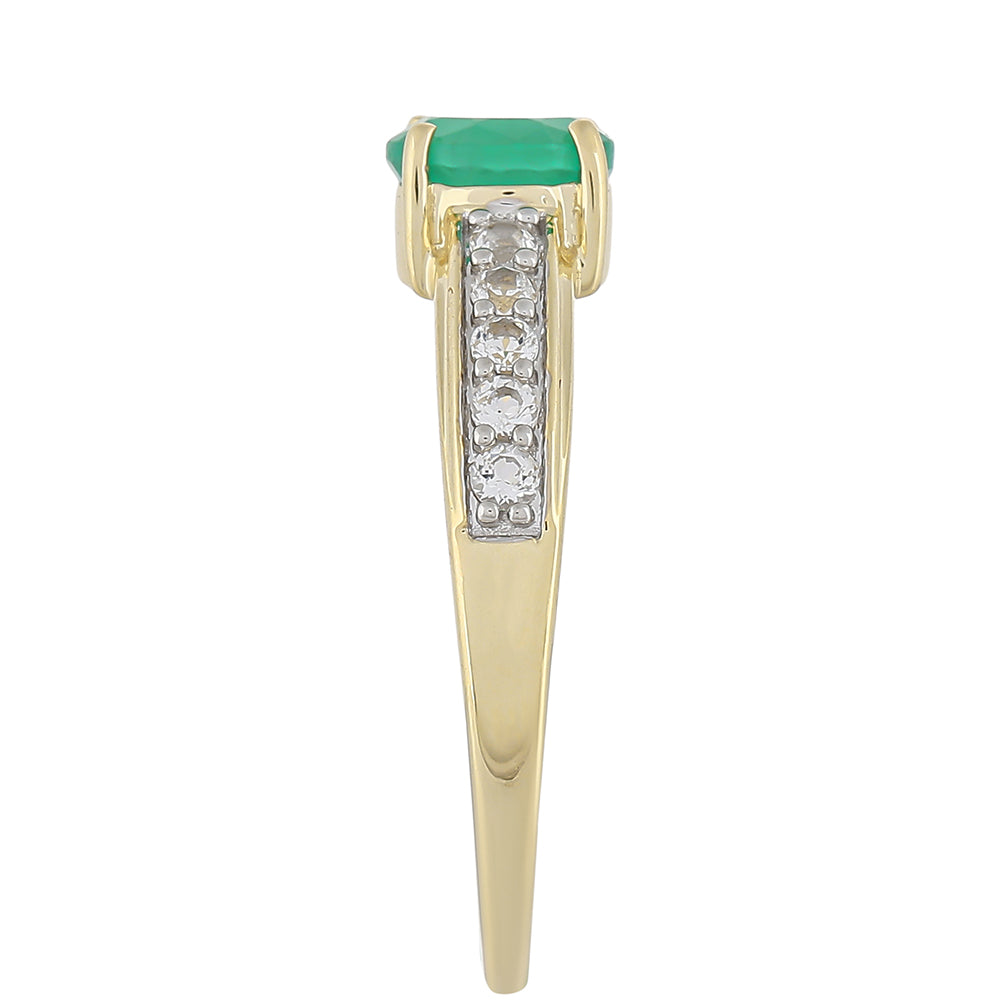 Anillo de Oro 9K con Esmeralda de Brasil y Topacio Blanco