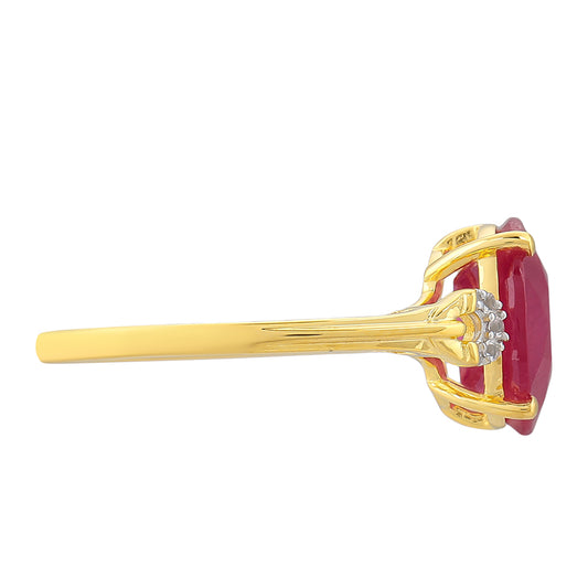 Anillo de Plata Bañada en Oro con Rubí de Tailandia y Topacio Blanco