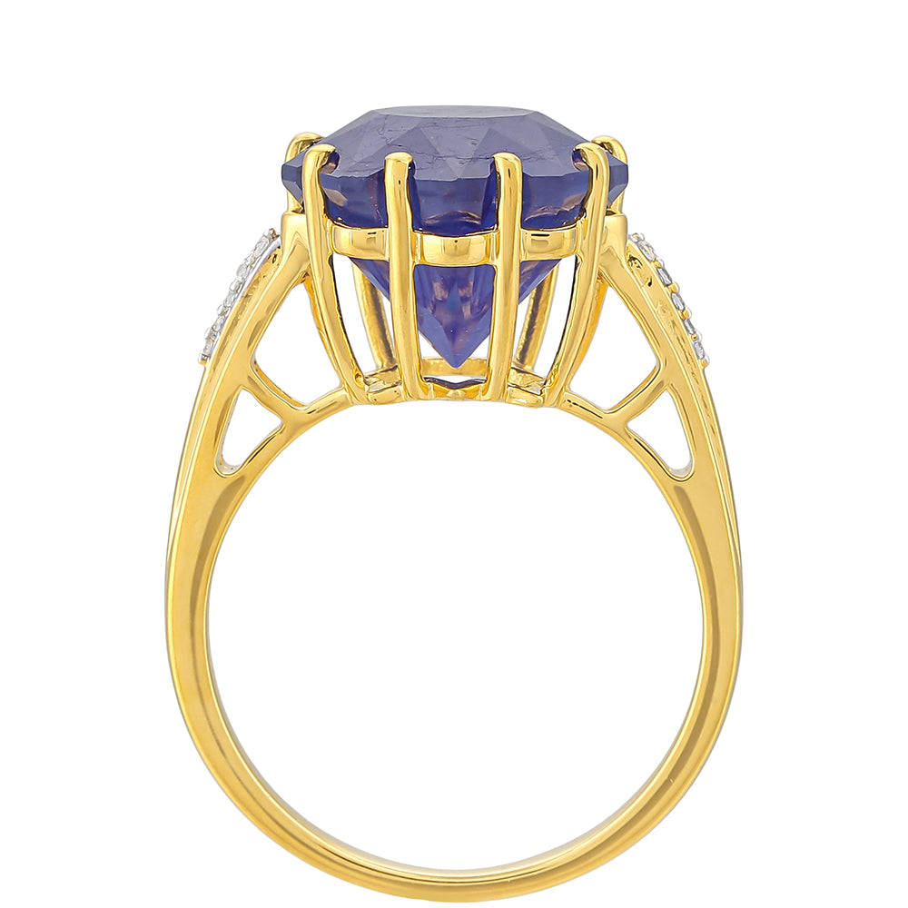 Anillo de Plata Bañada en Oro con Zafiro Azul de Tailandia y Topacio Blanco