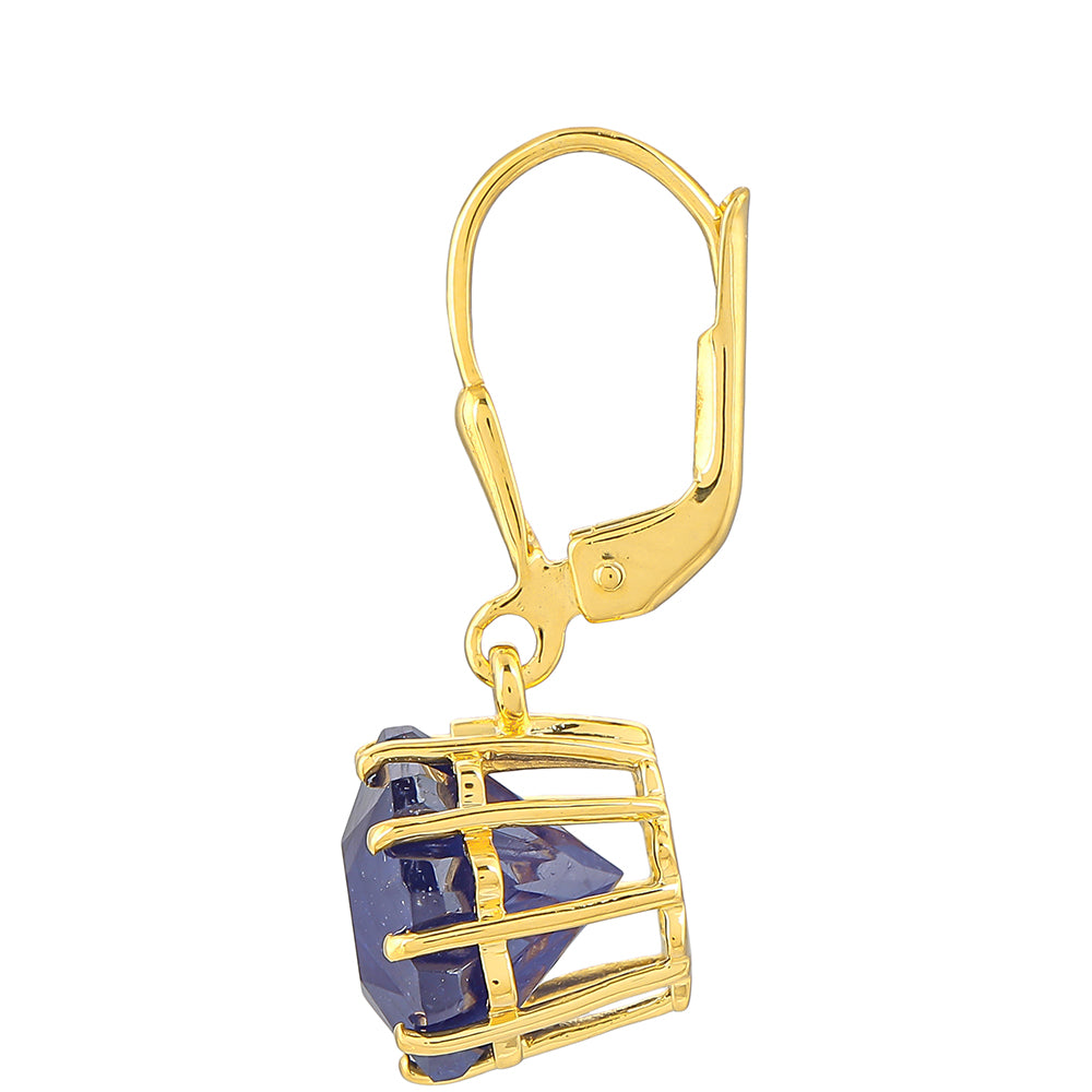 Pendientes de Plata Bañada en Oro con Zafiro Azul de Tailandia