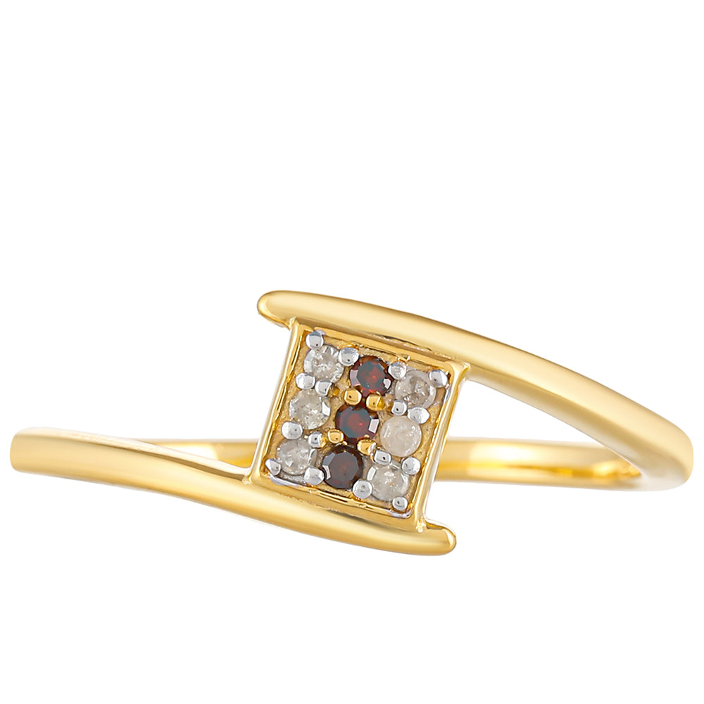 Anillo de Plata Bañada en Oro con Diamante Rojo y Diamante blanco