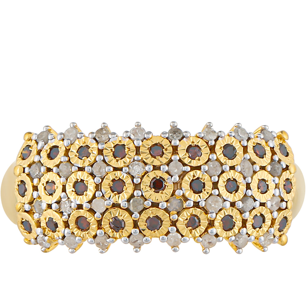 Anillo de Plata Bañada en Oro con Diamante Rojo y Diamante blanco