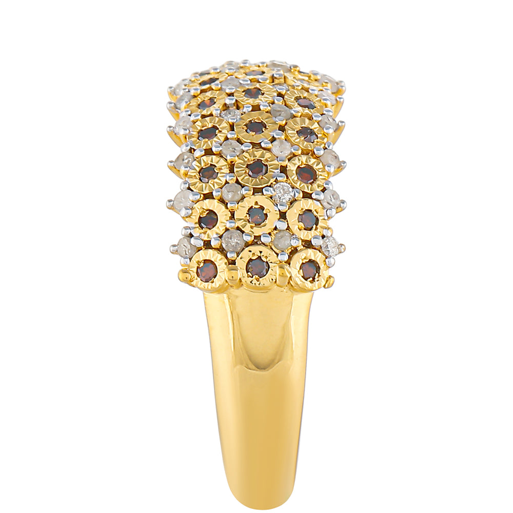 Anillo de Plata Bañada en Oro con Diamante Rojo y Diamante blanco