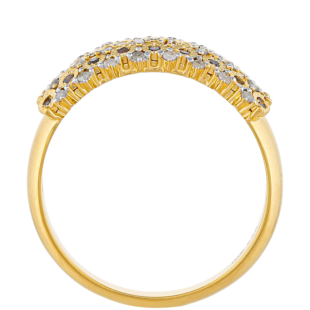 Anillo de Plata Bañada en Oro con Diamante Rojo y Diamante blanco