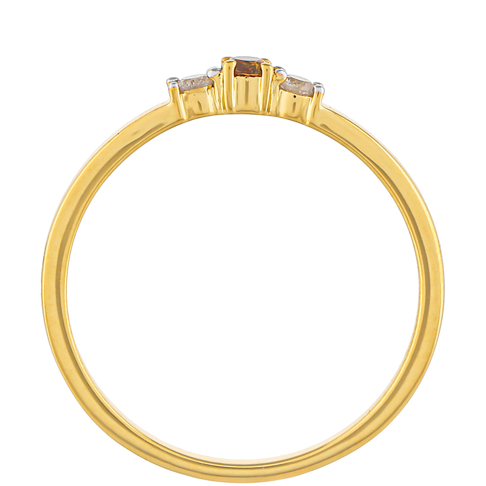 Anillo de Plata Bañada en Oro con Diamante Rojo y Diamante blanco