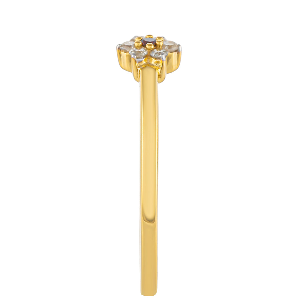 Anillo de Plata Bañada en Oro con Diamante Rojo y Diamante blanco