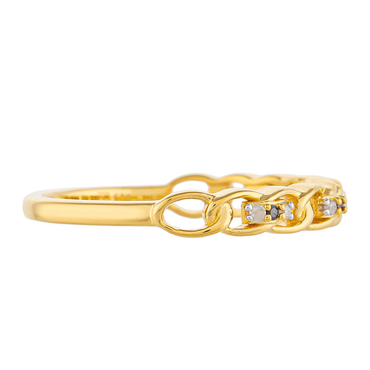 Anillo de Plata Bañada en Oro con Diamante Rojo y Diamante blanco