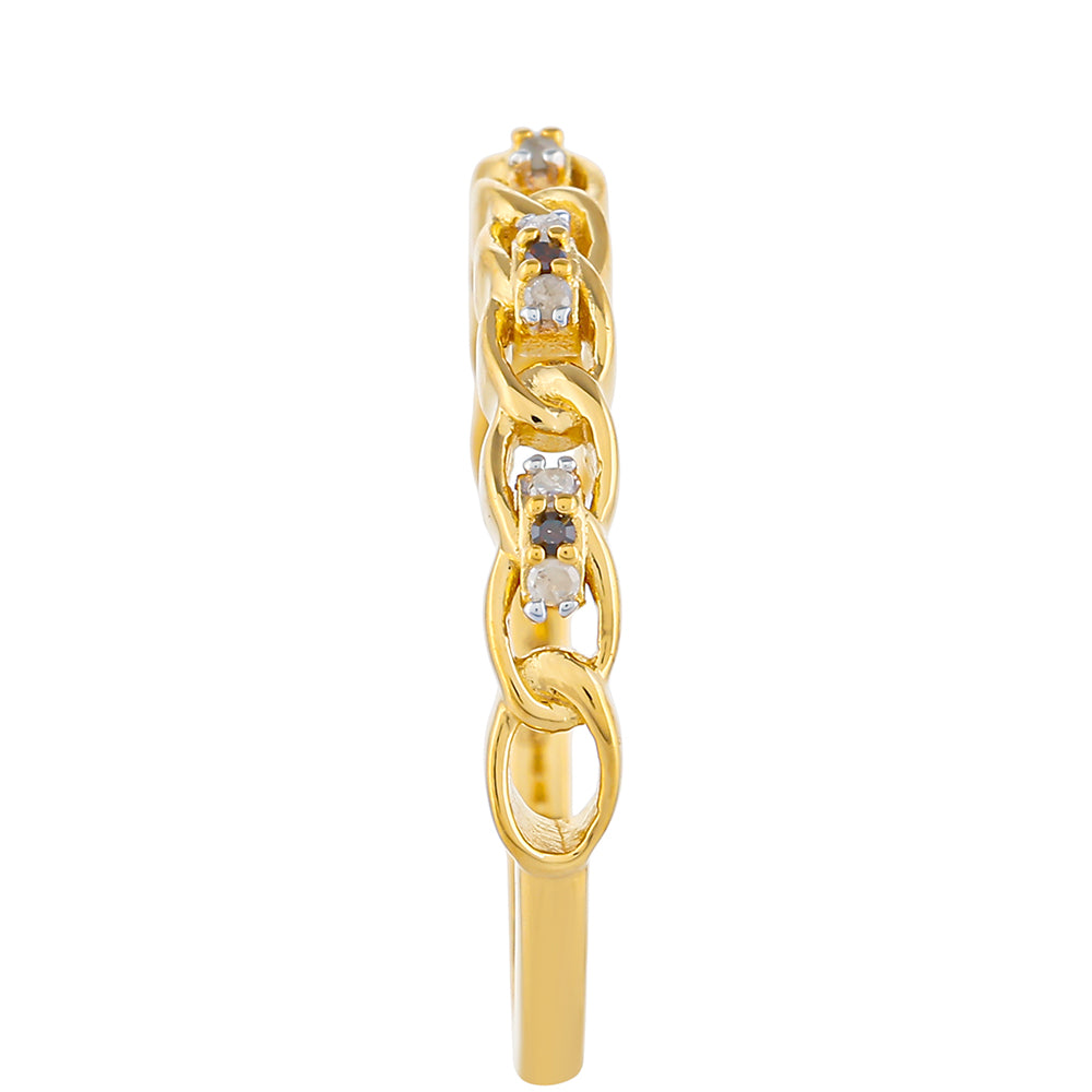 Anillo de Plata Bañada en Oro con Diamante Rojo y Diamante blanco