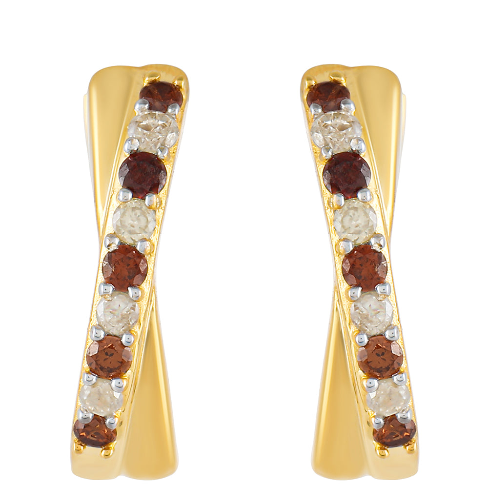 Pendientes de Plata Bañada en Oro con Diamante Rojo y Diamante blanco