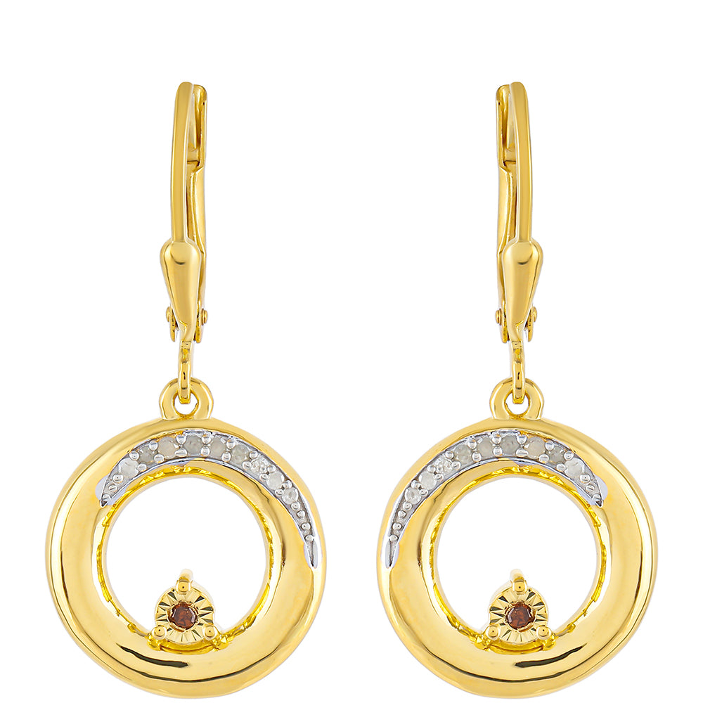 Pendientes de Plata Bañada en Oro con Diamante Rojo y Diamante blanco