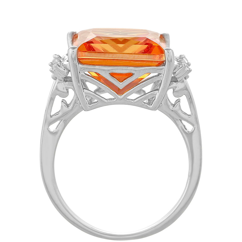 Anillo de Plata con Cuarzo Padparadscha y Topacio Blanco
