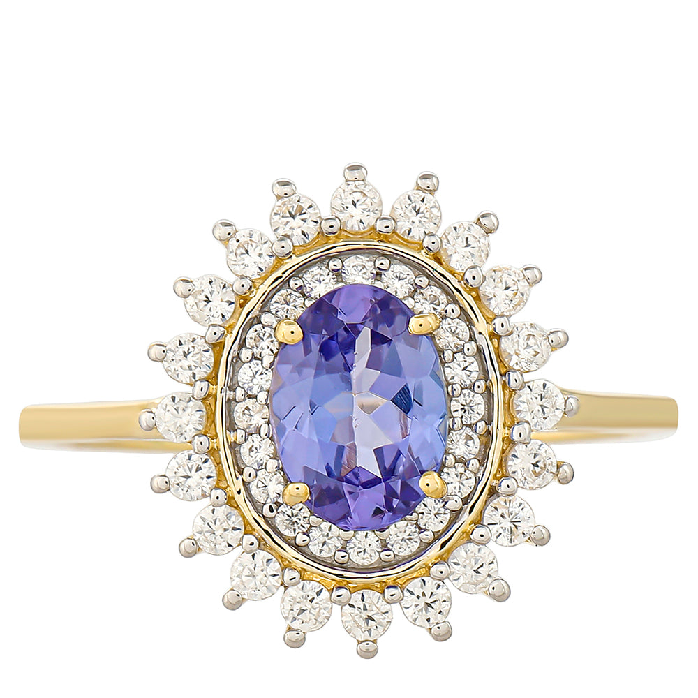 Anillo de Oro 9K con Tanzanita AAA y Zircón natural