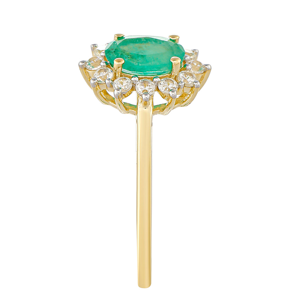 Anillo de Oro 9K con Esmeralda de Brasil y Zircón natural