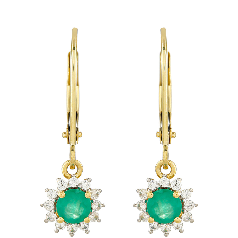 Pendientes de Oro 9K con Esmeralda de Brasil y Zircón natural