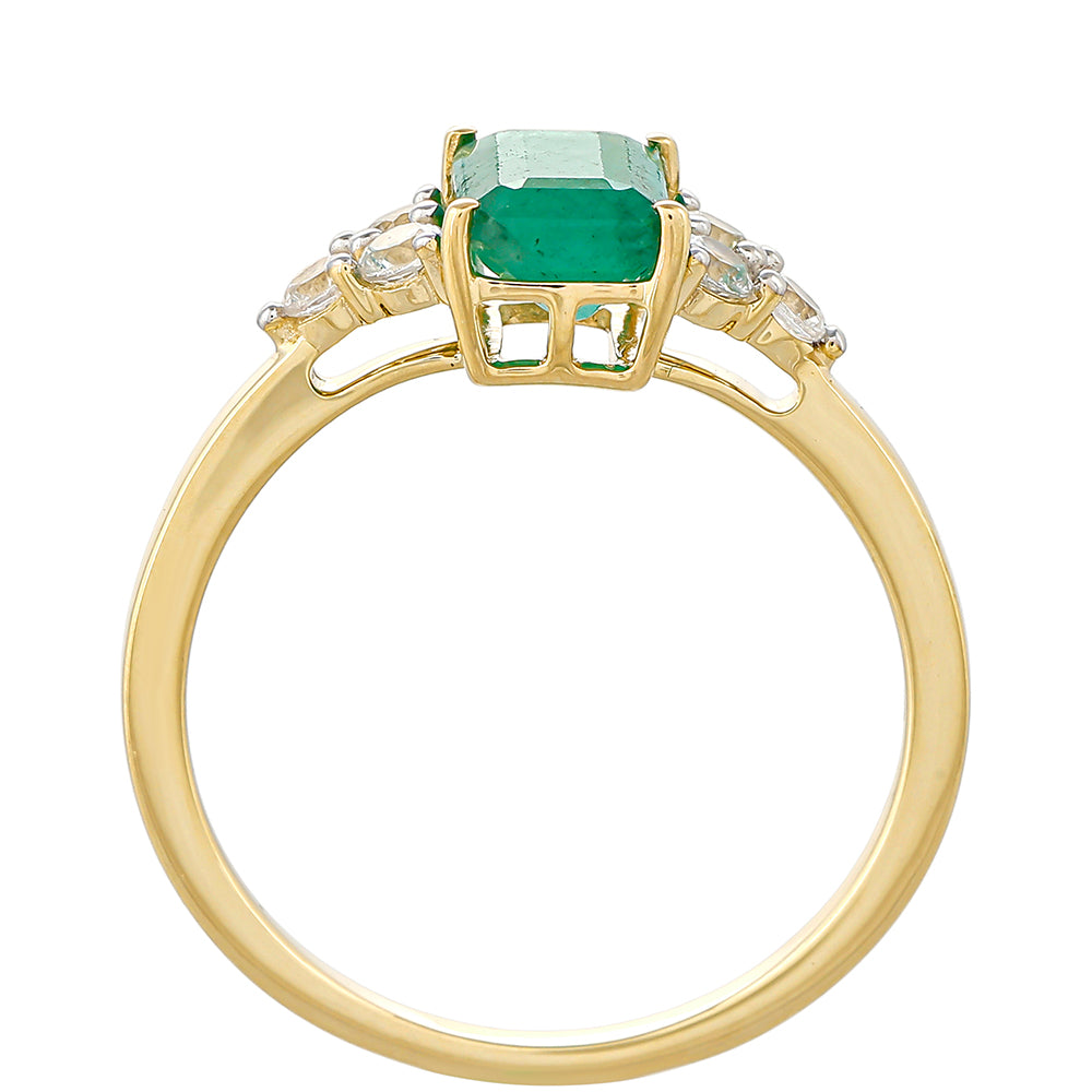 Anillo de Oro 9K con Esmeralda de Brasil y Zircón natural