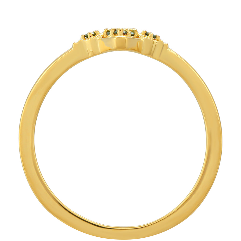 Anillo de Plata Bañada en Oro con Diamante Verde