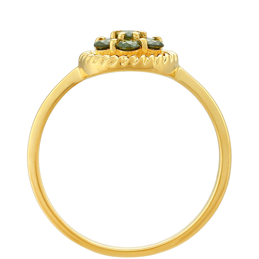 Anillo de Plata Bañada en Oro con Diamante Verde