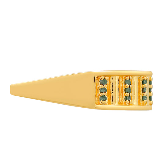Anillo de Plata Bañada en Oro con Diamante Verde