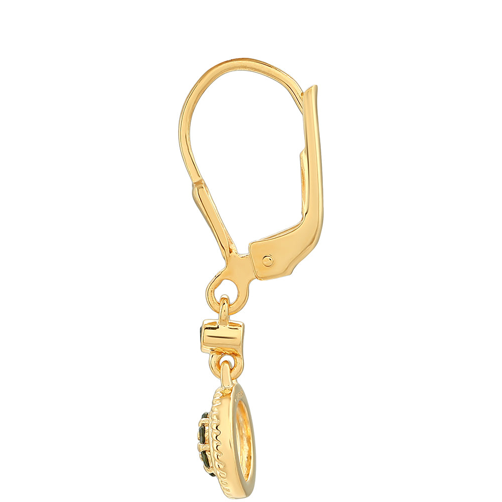 Pendientes de Plata Bañada en Oro con Diamante Verde