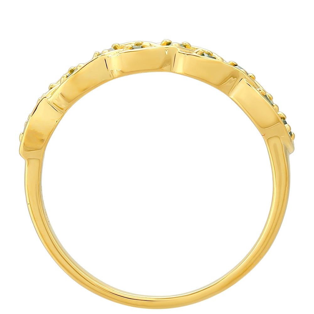 Anillo de Plata Bañada en Oro con Diamante Verde