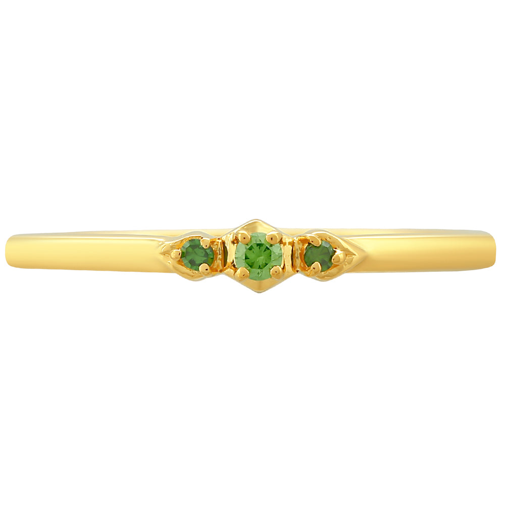 Anillo de Plata Bañada en Oro con Diamante Verde