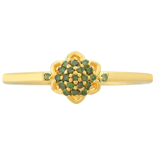 Anillo de Plata Bañada en Oro con Diamante Verde