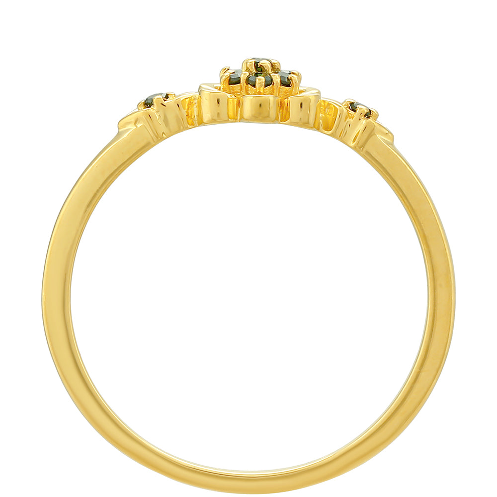 Anillo de Plata Bañada en Oro con Diamante Verde