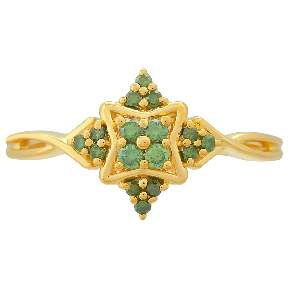 Anillo de Plata Bañada en Oro con Diamante Verde