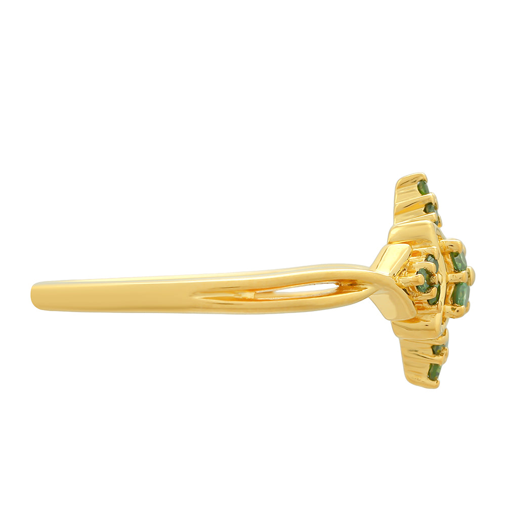 Anillo de Plata Bañada en Oro con Diamante Verde