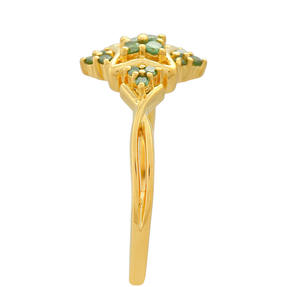 Anillo de Plata Bañada en Oro con Diamante Verde