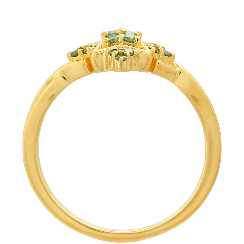 Anillo de Plata Bañada en Oro con Diamante Verde