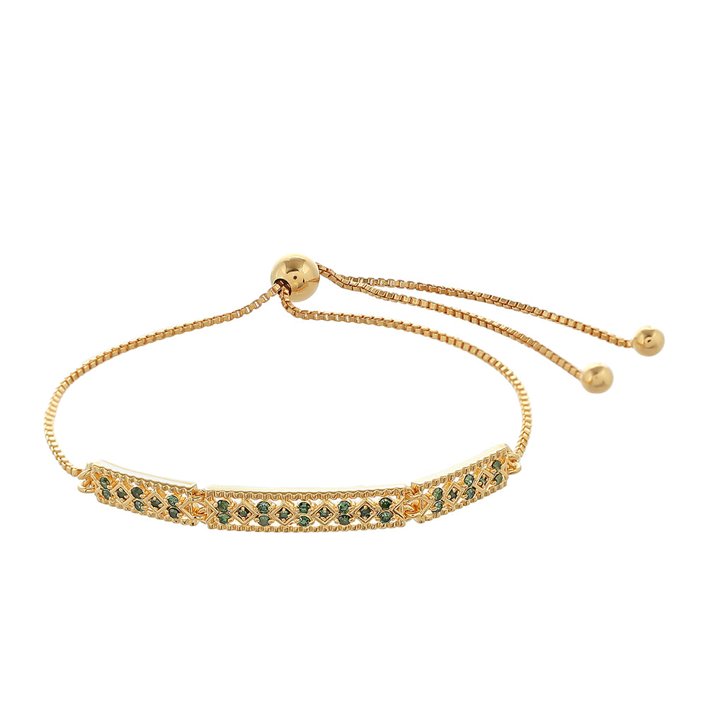 Pulsera de Plata Bañada en Oro con Diamante Verde