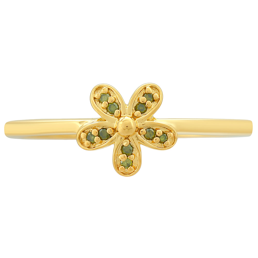 Anillo de Plata Bañada en Oro con Diamante Verde