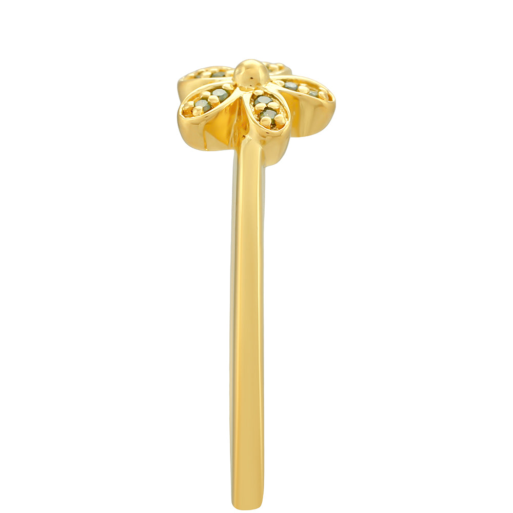 Anillo de Plata Bañada en Oro con Diamante Verde